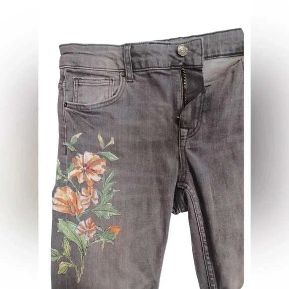 Zara Ankle Floral  Skinny Low Rise Grey Jeans Size 4 - Picture 5 of 10